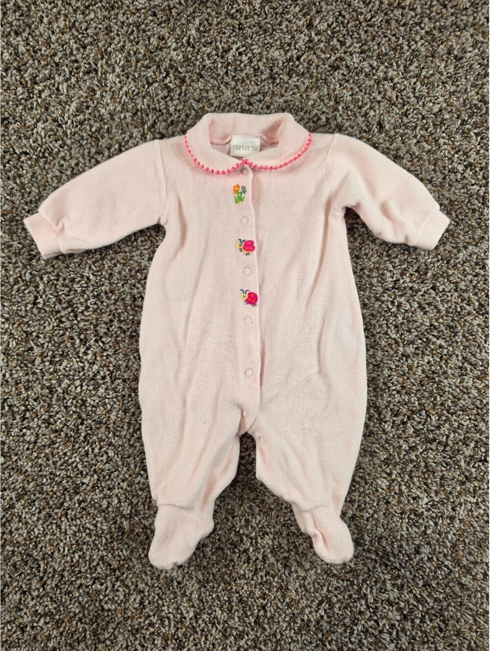 Vintage Carters Baby Girls Sz 0-3M Sleeper Pajama Light Pink Terry Cloth